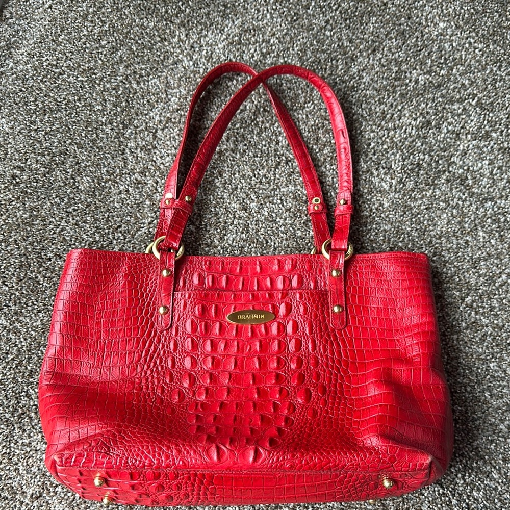 Brahmin Red Croc-Embossed Leather Tote Bag